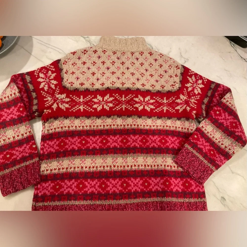 Eddie Bauer Collectibles Lambswool Res Fair Isle Sweater Cardigan Sz SP